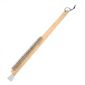 Brosse de nettoyage pour four à pizza avec long manche en bambou, poils en fil d'acier inoxydable, grattoir - Product Image 1