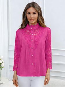 Chemise décontractée unie en dentelle pour femme, nouvelle collection printemps/été/automne 2026, style tendance, manches longues, tricotée, stock Géorgie - Product Image 5