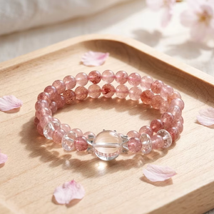 Bracelet pour femme en quartz rose naturel <span class=keywords><strong>et</strong></span> cristal de fraise, orné de perles en or 24 carats, pierre de guérison, attirance amoureuse, cadeau spirituel - Product Image 2