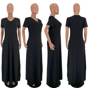 CustomLong Casual Dress Plain Color Summer Loose Mujeres Maxi Vestidos Señoras Elegantes Vestidos de talla grande - Product Image 3