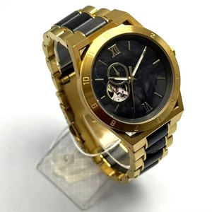 Reloj de Pulsera Mecánico Open Heart Skeleton con Caja de Acero Inoxidable y Mármol, Esfera de Piedra Oscura, Bisel con Números Romanos, Diseño 2025 - Product Image 1