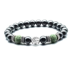 Pulsera de Metal con Piedra de Lava y Árbol de la Vida Verde - Product Image 1