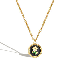 Nuovo in acciaio inox placcato oro gocciolamento olio circolare medaglia <span class=keywords><strong>collana</strong></span> per le donne, fiore margherita, sole farfalla ciondolo <span class=keywords><strong>collana</strong></span> - Product Image 1