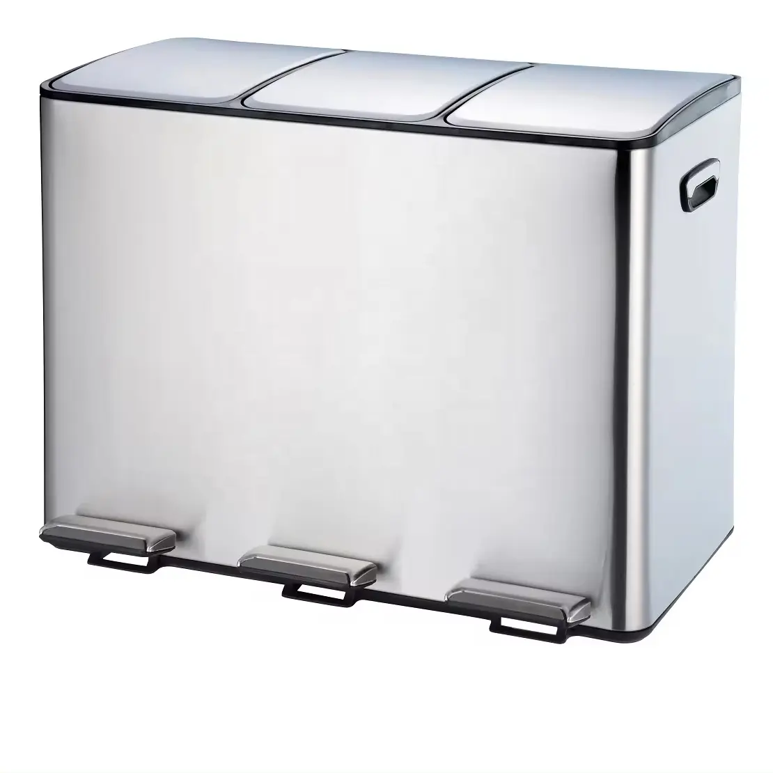 45L 3*15L 12 Gallon 3 Compartments Recycling Bin With Soft Closing Function Kitchen Stainless Steel Large Recycle Waste Bins