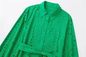 Occhiello a manica lunga moda Casual da donna con colletto in <span class=keywords><strong>Peter</strong></span> Pan ricamato abiti di colore verde - Product Image 3