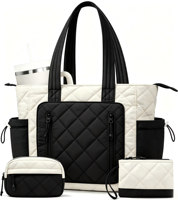 Sac fourre-tout matelassé léger pour femme, en polyester imperméable, avec fermeture éclair, pour ordinateur portable 15,6 pouces, idéal pour le travail, l'école et les voyages