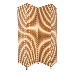 yellow and white brick color paper rope woven folding room divider curtain screen partition