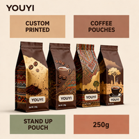 Sacs d'emballage pour café biodégradables de qualité alimentaire YOUYI personnalisés avec valve et fermeture éclair, sacs à fond plat écologiques de haute qualité