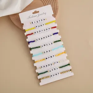 BOHO Multi Colour Crystal Beaded Adjustable Bracelet Jewelry Set Custom Letters MAMA BABY Bracelet