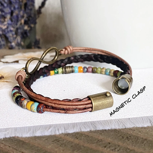 Braided Leather <b>Bracelet</b> Picasso <b>Beads</b> Boho Wrap HR Brand Retro Leather And <b>Beads</b> <b>Bracelet</b> Men's and women's bangles - Product Image 5
