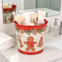 Pot de fleurs décoratif en métal, motif maison en pain d'épices et bonhomme de neige, jardinière en étain, conteneur de rangement intérieur, ornement de Noël pour la maison