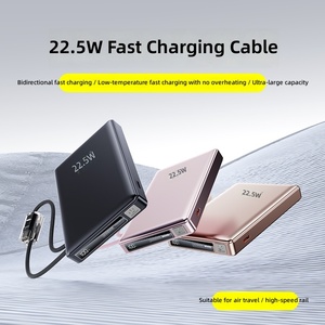 Batterie externe <span class=keywords><strong>portable</strong></span> Li-Polymère 10000mAh à charge rapide PD 22.5W/20W avec câbles doubles intégrés, cordon et écran LED numérique - Product Image 3