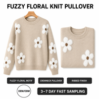 Manteau Pull Femme Tendance Automne Hiver Décontracté à Motif Floral Couleurs Contrastées Tricoté Manches Classiques Anti-Plis Respirant