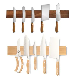 Factory Hot Acacia Wooden Ultra Strong Magnet Knives Bar Bamboo Kitchen Magnetic Knife Strip Holder for Wall