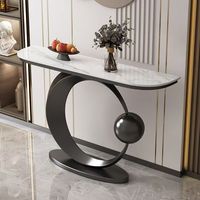 Table console d'entrée de luxe au design moderne, base en métal or rose, plateau en marbre fritté, vente en gros