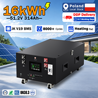 AB Stok 16 Paralel Bağlantılı Enerji Depolama Bataryası 51.2V 314Ah 16kWh Lifepo4 Batarya JK V19 BMS ve Isıtma Fonksiyonlu