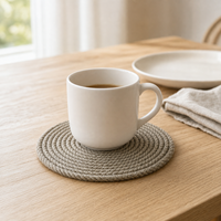 Sous-verre rond en corde de jute, style bohème rustique, fait main, en spirale, pour décoration de table de cuisine et support de boisson