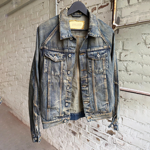 Chaqueta de mezclilla de diseñador de moda, azul desgastado, con botones, estilo vintage, para hombre, estilo streetwear - Product Image 2