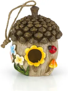 Milieuvriendelijke Grijze Vogel Nest Hars Ambachten Buiten Tuin Decoratief Vogelhuis Accent Voor Kerst En Thanksgiving - Product Image 2