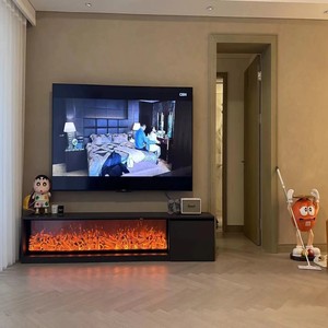 Cheminée électrique moderne autoportante Meuble TV Slimline noir avec LED Intelligence Flame Inset pour usage domestique - Product Image 1