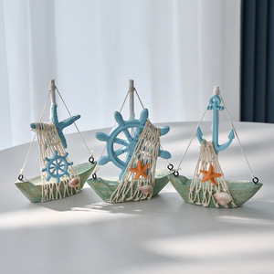 Decoración de velero estilo mediterráneo, juego de 4 piezas con ancla, estrella de mar y salvavidas para la decoración del hogar y la sala de estar - Product Image 2