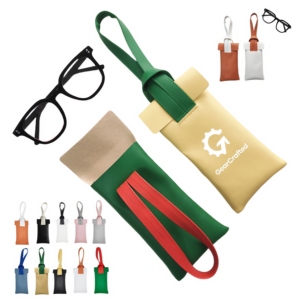 Leather Sunglasses <b>Case</b> Soft Eyewear Pouch with Color Contrast Strap Portable Protective <b>Glasses</b> Holder - Product Image 1