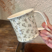 Mug Keramik Vintage Motif Bunga Grosir, Cangkir Susu & Kopi Gaya Ins untuk Sarapan