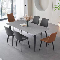 XYBF Ensemble table à manger et chaises de restaurant au design moderne Table en pierre avec finition en marbre Chaise de salle à manger en cuir PU avec pieds en métal italien
