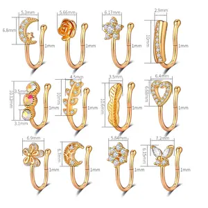 10 Pz/set Singola Stella e la Luna Farfalla Clip sul Naso Del Cerchio Dell'anello Dei Monili Non Piercing Naso Qualità Polsini Applicabile Gli Uomini e Le Donne