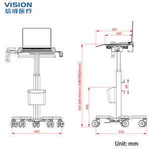 Multifunctionele aluminium medische <span class=keywords><strong>trolley</strong></span> - draagbare kar voor laptop, echografie, orale scanner met in hoogte verstelbare standaard - Product Image 5