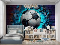 Mural Deportivo 3D Moderno, Papel Tapiz Autoadhesivo con Patrón de Ladrillos de Fútbol, para Habitación Infantil, Dormitorio de Niños, Duradero