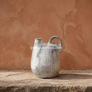 Jarrón de Cerámica Rústico Blanco y Negro Sueno, Maceta con Asa Lateral Asimétrica, Exportador Mayorista - Product Image 2
