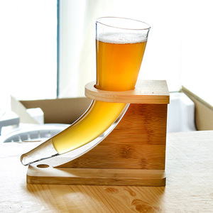 Logo personalizzato lunghe tazze di birra con Set Base bicchierini soffiati a mano mezzo metro di birra alta porta vetro Rack - Product Image 6