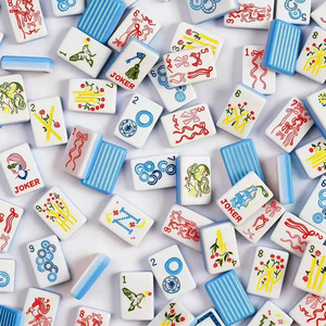Mahjong américain en acrylique pour femmes, motif ruban, avec petits nœuds bleus frais, tuiles de mahjong de style occidental, mahjong de style américain - Product Image 2