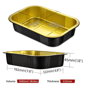 Boîte de livraison alimentaire jetable XC Y54 1000 ml/71 oz, noire et dorée, micro-ondable, qualité alimentaire, boîtes d'emballage alimentaire, boîte à lunch en métal, barquettes en aluminium - Product Image 6