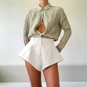 YiXin Nouveau Venir Femmes Shorts 2022 Couleur Unie <span class=keywords><strong>Large</strong></span> <span class=keywords><strong>Cuisse</strong></span> Sexy Taille Haute Offre Spéciale Femmes D'été Shorts Cargo Shorts Pour Femmes - Product Image 6