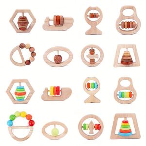 Hochet musical gonflable en bois pour bébé, jouet éducatif doux et apaisant pour la dentition, entraînement à la préhension pour les enfants d'un mois - Product Image 3