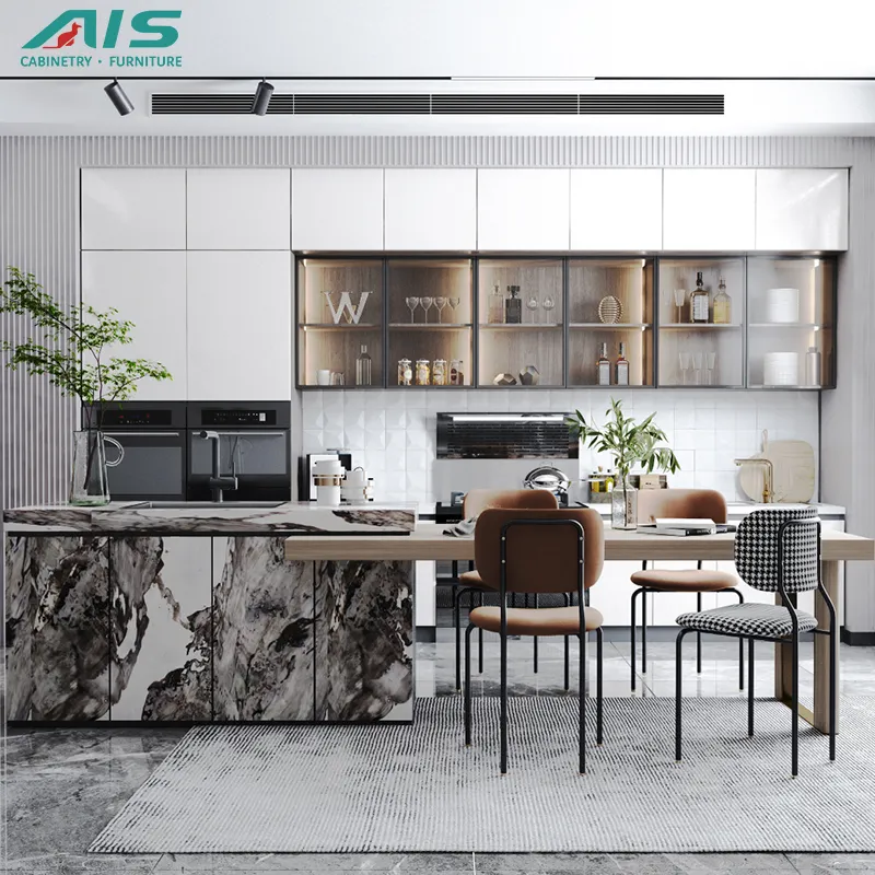 Ais personnalisé haut de gamme moderne et compact style européen blanc brillant imperméable meuble de cuisine accessoire armoire sur Hotil