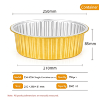 Boîte d'emballage jetable ronde dorée épaissie de 3000 ml, pot en papier d'aluminium pour extérieur avec couvercle, boîte en papier d'aluminium scellée