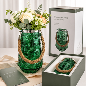 <span class=keywords><strong>Grand</strong></span> <span class=keywords><strong>vase</strong></span> à fleurs en verre texturé avec poignée en corde pour la décoration intérieure, les événements de mariage, les hôtels, les fleuristes et les collections de cadeaux de détail - Product Image 6