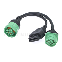 Cable Divisor en Y Tipo 2 Verde Deutsch J1939 de 9 Pines Macho a Cable Hembra J1962 de 16 Pines OBD/OBD2/OBDII para Diagnóstico de Flotas de Camiones Pesados