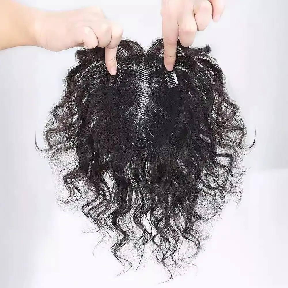 HQ Trắng Tóc Bìa Tóc Giả Sóng Curl Fluffy Lụa Topper Bán Buôn PVC Túi Ngắn Tóc Con Người Cơ Sở Đóng Cửa Trung Quốc Tóc Thẳng