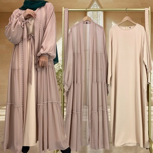 On Sale 2PCS Abaya Set High Quality Chiffon Open Abaya With Nida Simple Dress Elegant Women Muslim <b>Islamic</b> Dubai Set 1964+6597# - Product Image 5