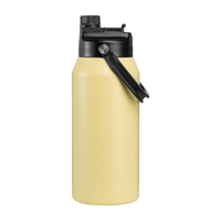 Botol Termos Vakum Tahan Panas dari Stainless Steel dengan Tutup dan Sedotan, Dapat Digunakan Kembali, Mug Kopi untuk Perjalanan, Kapasitas 64oz, Dilengkapi Gagang dan Sedotan