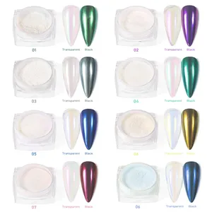 Lot de 12 poudres miroir Aurora blanches pour ongles, 0,3 g/pot, pigment chromé scintillant effet clair de lune pour décorations de manucure au gel UV - Product Image 4