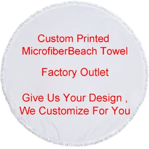 Factory Direct Round Printed Beach Towel Microfiber Plus Tassel Feel Soft Customizable Logo