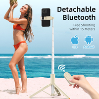 Trépied pliable en alliage d'aluminium kaki pour téléphone, perche à selfie extensible avec télécommande sans fil compatible avec iPhone 60 pouces Android