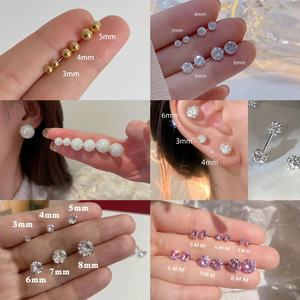 Pendientes Minimalistas <span class=keywords><strong>de</strong></span> Acero Inoxidable con Circonita para Mujer, Clásicos, con Cuentas, Exquisitos, Versátiles, Estilo Japonés y Coreano - Product Image 2