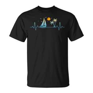 Palm Tree Heartbeat <b>Tropical</b> Beach Sunset Summer T-<b>Shirt</b> - Product Image 1