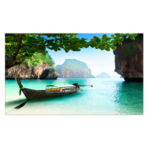 ภาพพิมพ์ลายเรือหางยาวบนเกาะเขตร้อน วิวทะเลสีฟ้าคราม เหมาะสำหรับตกแต่งโรงแรม รีสอร์ท ร้านอาหาร และพื้นที่ภายในสไตล์ชายทะเล - Product Image 3